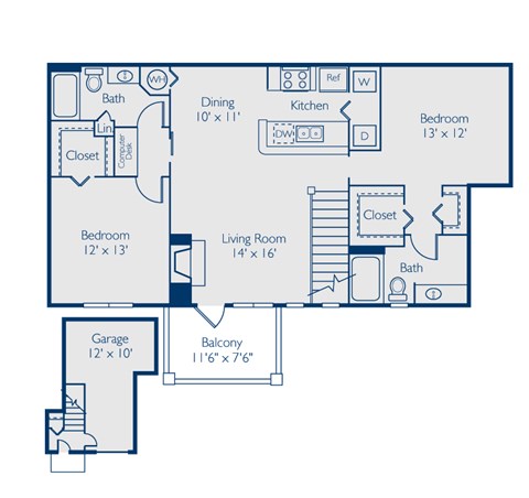 A blueprint of a house layout with labeled rooms and dimensions.